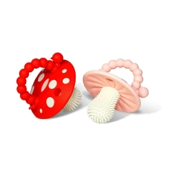 Gryzak logopedyczny Grzybek dla niemowląt na ząbkowanie RaZbaby 2 szuki czerwony i różowy